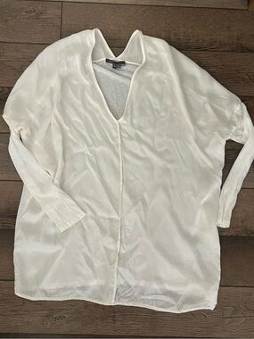 Vince Off-White Sheer V-Neck Blouse